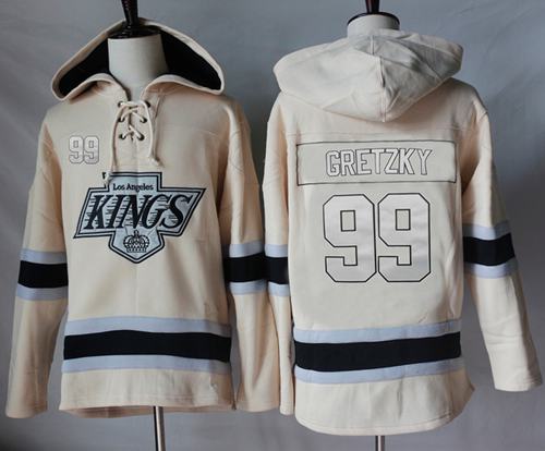Kings #99 Wayne Gretzky Cream Sawyer Hooded Sweatshirt Stitched NHL Jersey